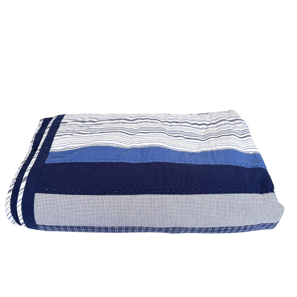 Woolrich Striped Cotton Quilt Twin Blue Plaid Cabin Patchwork Nautical Bedding